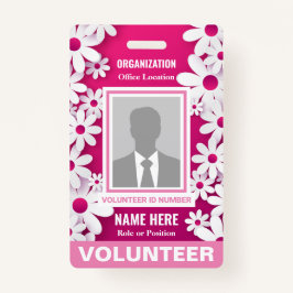Tarjeta De Identificación Voluntario de fotos alegres y blancos días rosados