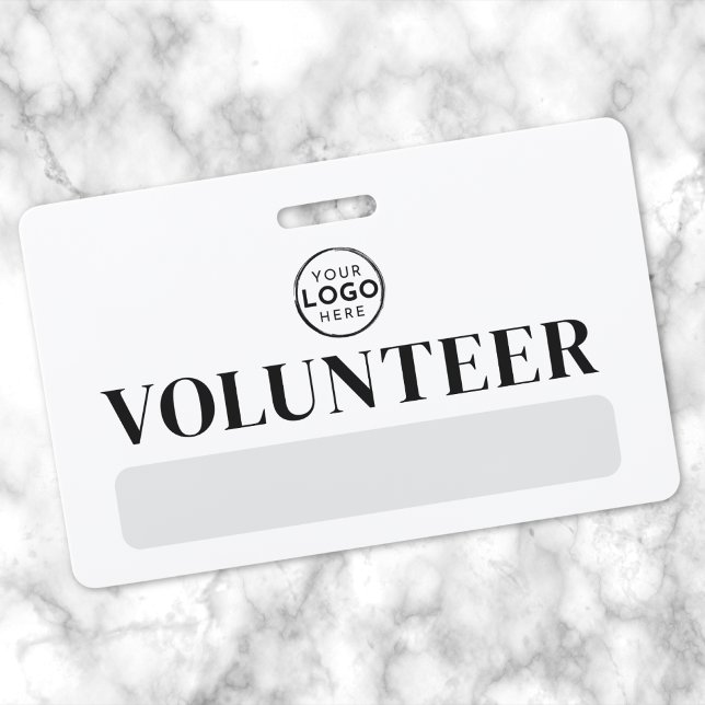 Tarjeta De Identificación Voluntario del logotipo blanco negro (Black White Logo Volunteer Badge)