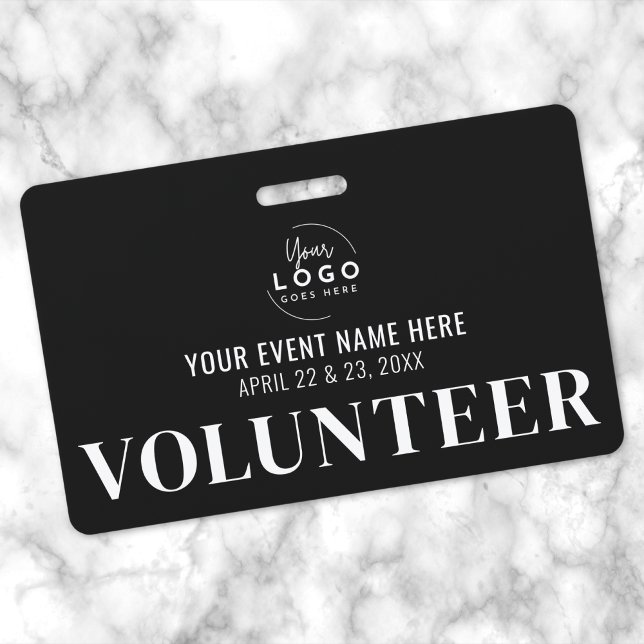 Tarjeta De Identificación Voluntario Negro (Black White Volunteer Badge)