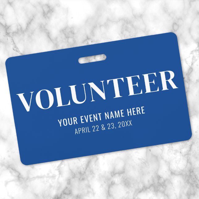Tarjeta De Identificación Voluntario simple azul (Simple Blue Volunteer Badge)