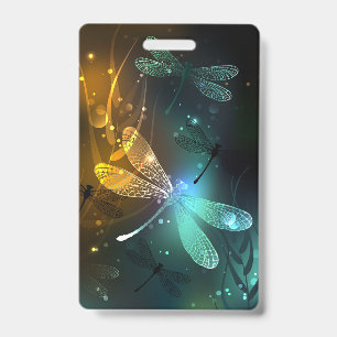 Tarjeta De Identificación Vuelo de libélula luminosa verde