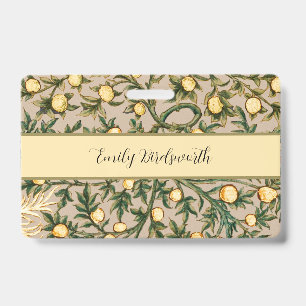 Tarjeta De Identificación William Morris Floral Fruta Jardín Flor Clásico