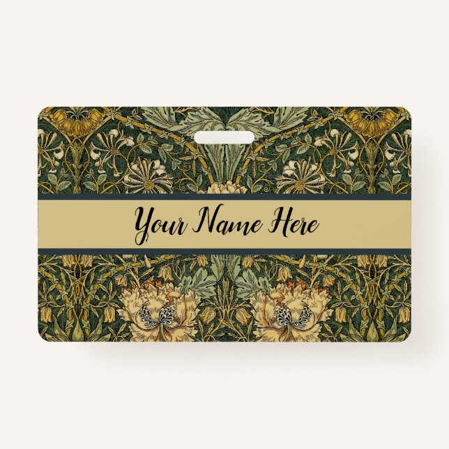 Tarjeta De Identificación William Morris Honeysuckle Green Floral (Anverso)