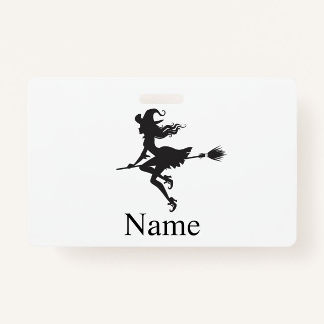 Tarjeta De Identificación Witch Riding Broom Halloween Thunder_Cove (Anverso)