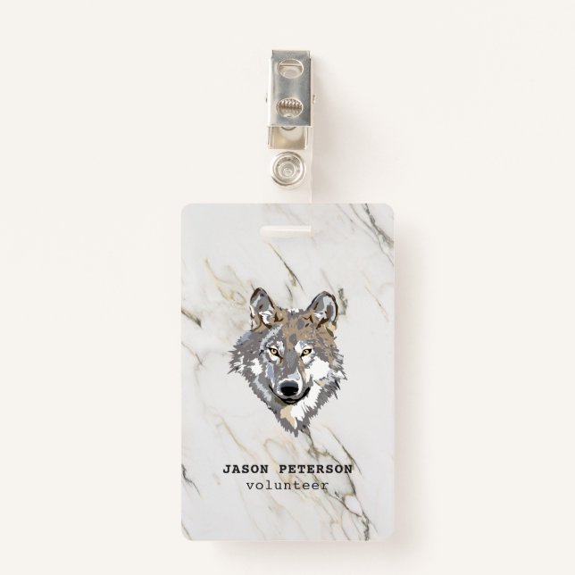 Tarjeta De Identificación Wolf Y Marble Stone (Anverso con clip)