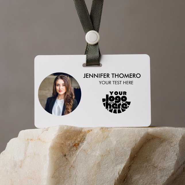 Tarjeta De Identificación Your Logo Here Company Business QR Code Photo Name (your logo here name tags badges minimalist corporate business personnel staff employee job tittle )