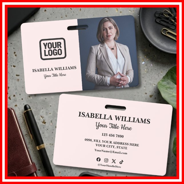 Tarjeta De Identificación Your Logo Here Modern Pink Photo Staff Name (Subido por el creador)