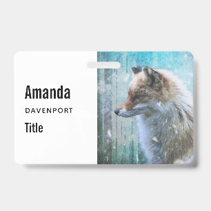Tarjeta De Identificación Zorro Peludo Adorable sobre Fondo Grunge Azul