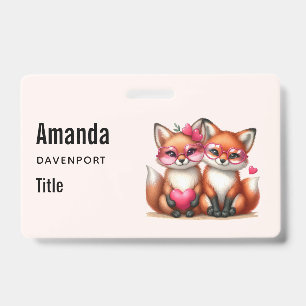 Tarjeta De Identificación Zorros Naranjas Adorables Enamorados