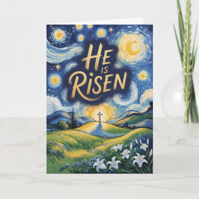Tarjeta de Iglesia de Pascua Él Ha Resucitado (Anverso)