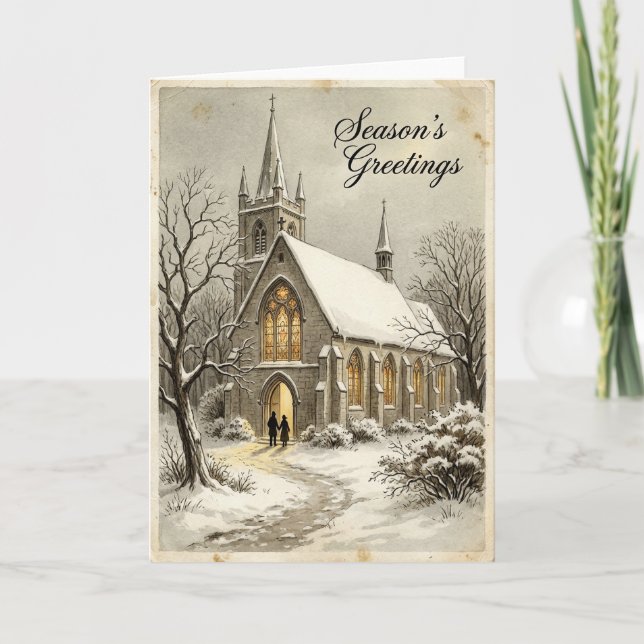 Tarjeta de iglesia nevada de Navidad (Anverso)