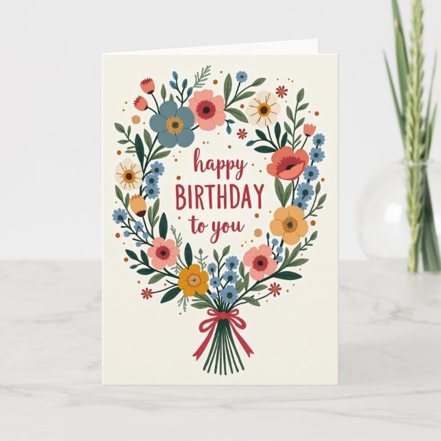 Tarjeta de ilustración botánica de cumpleaños (Anverso)