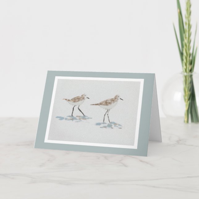 Tarjeta de Ilustracion de aves costeras con verde  (Anverso)