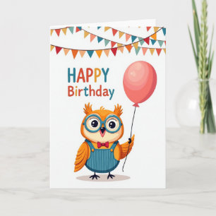 Tarjeta de ilustración de búho de cumpleaños alegr