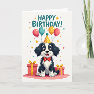 Tarjeta de ilustración de cachorro fiestero