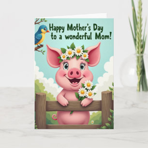 Tarjeta de ilustración de cerdo dulce día de la ma