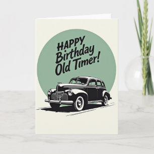 Tarjeta de ilustración de coche de cumpleaños retr