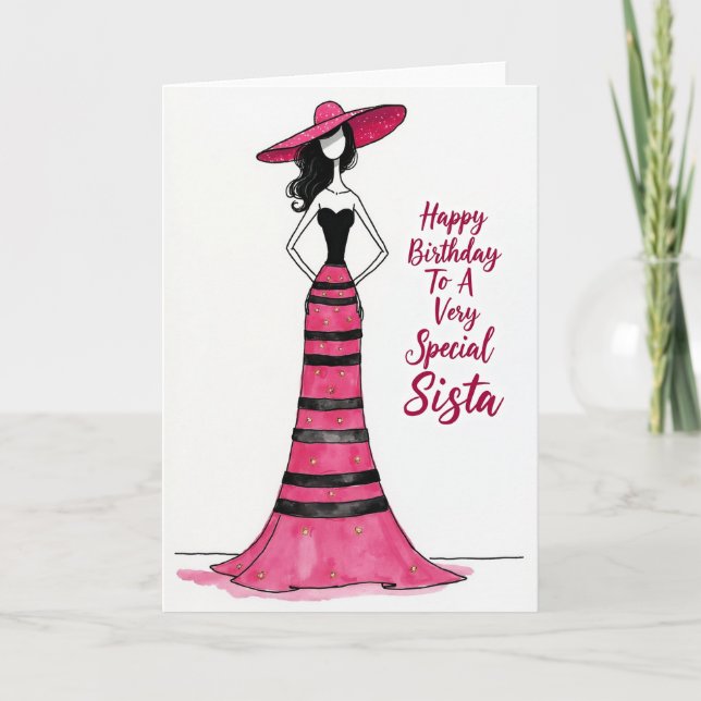 Tarjeta de ilustración de cumpleaños chic (Anverso)