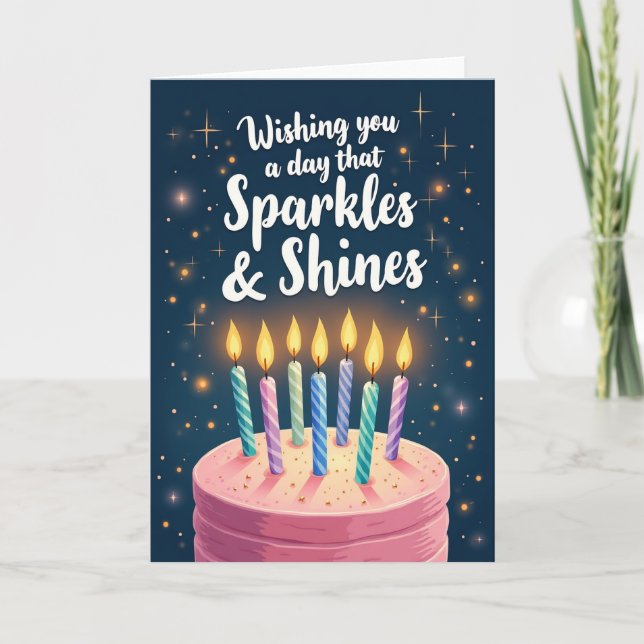 Tarjeta de ilustración de cumpleaños con brillo (Anverso)