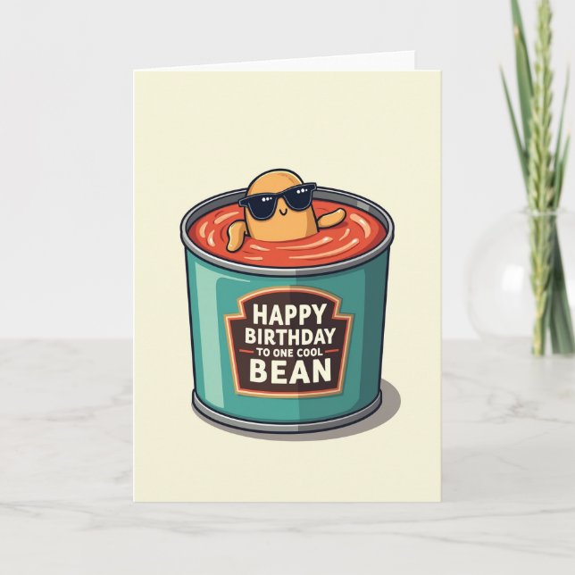 Tarjeta de ilustración de cumpleaños Cool Bean (Anverso)