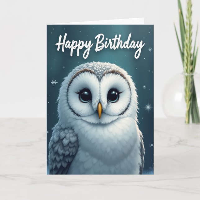 Tarjeta de ilustración de cumpleaños de búho (Anverso)