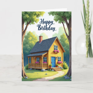 Tarjeta de ilustración de cumpleaños de cabaña