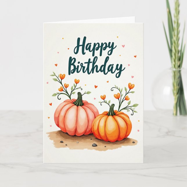 Tarjeta de ilustración de cumpleaños de calabaza (Anverso)