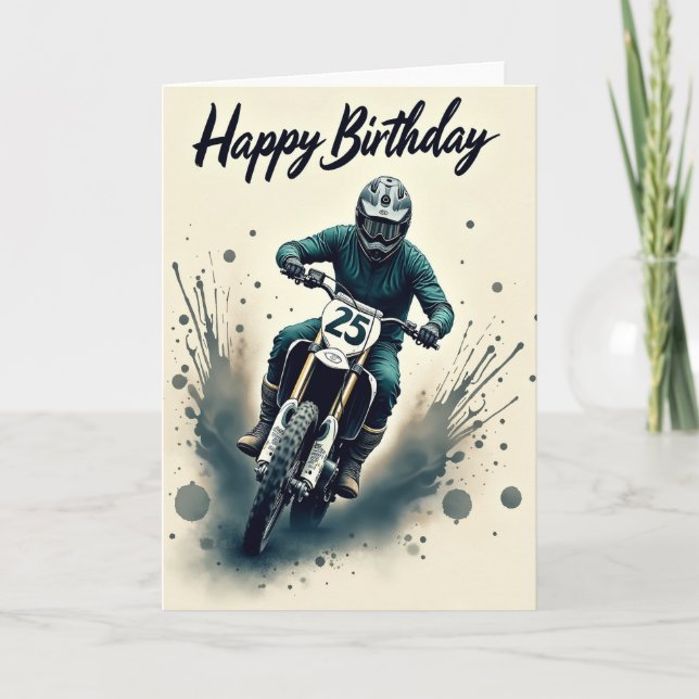 Tarjeta de ilustración de cumpleaños de motociclet (Anverso)
