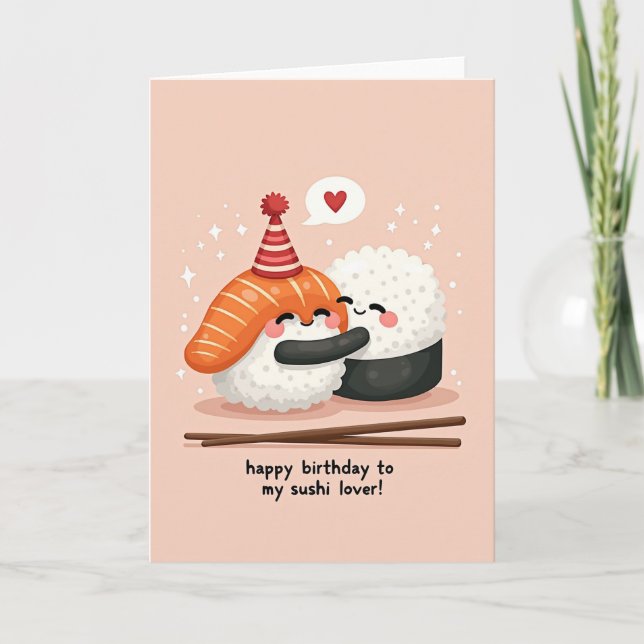 Tarjeta de ilustración de cumpleaños dulce de sush (Anverso)