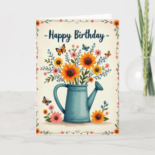 Tarjeta de ilustración de cumpleaños en el jardín