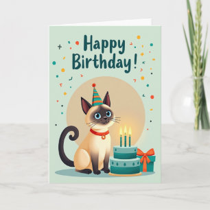 Tarjeta de ilustración de gato de cumpleaños dulce