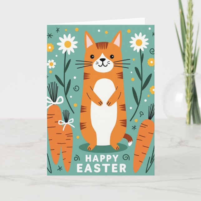 Tarjeta de ilustración de gato feliz de primavera (Anverso)