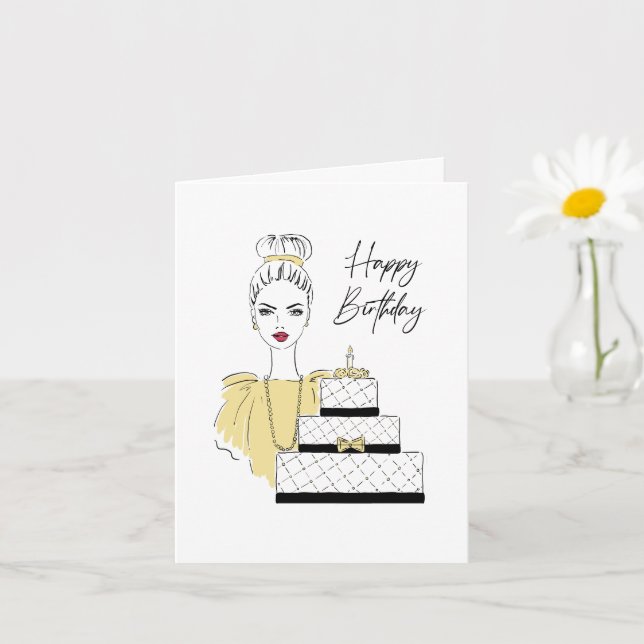 Tarjeta de Ilustracion de moda de cumpleaños feliz (Planta pequeña)