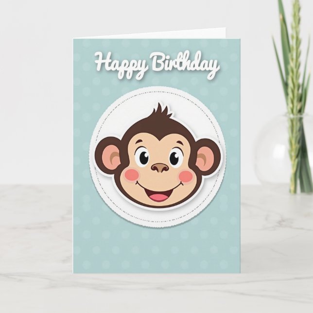 Tarjeta de ilustración de mono de cumpleaños (Anverso)