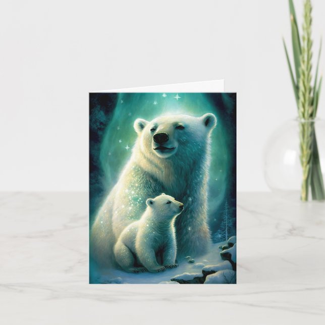Tarjeta de Ilustracion de osito polar y cubo de ma (Anverso)