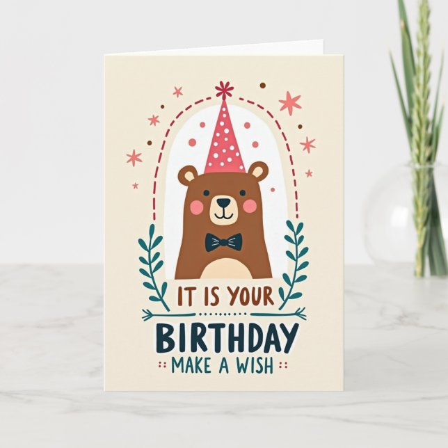 Tarjeta de ilustración de oso alegre (Anverso)