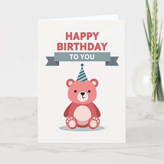 Tarjeta de ilustración de oso de cumpleaños (Anverso)