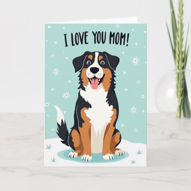 Tarjeta de ilustración de perro ama a mamá (Anverso)