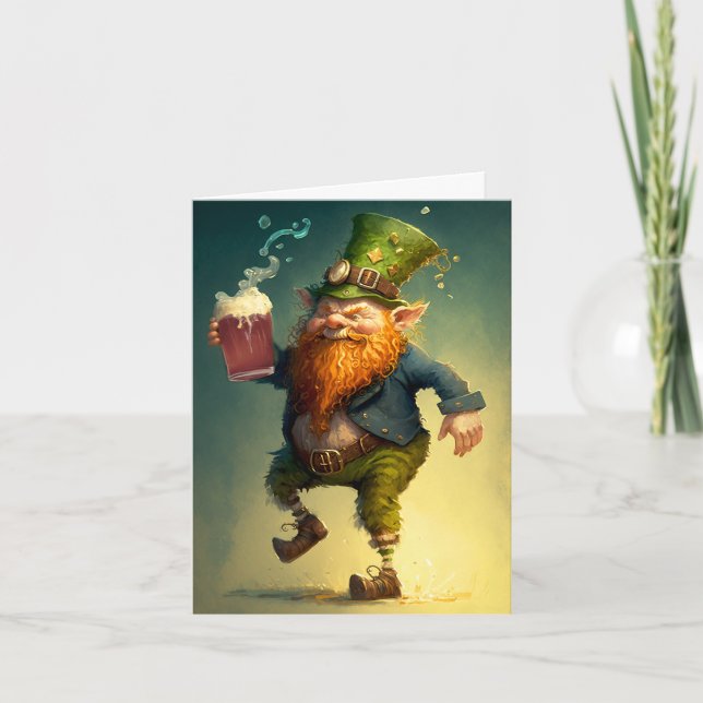 Tarjeta de Ilustracion Drunk Leprechaun Clurichaun (Anverso)