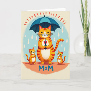 Tarjeta de ilustración felina de mamá protectora