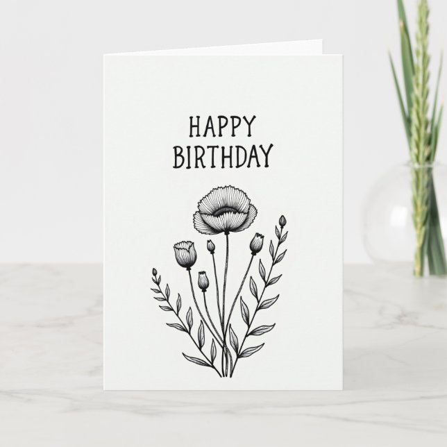Tarjeta de ilustración floral de deseo de cumpleañ (Anverso)