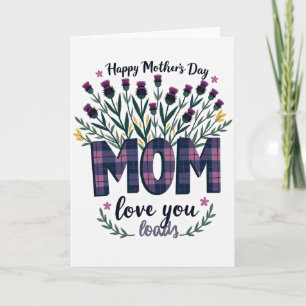 Tarjeta de ilustración floral de mamá a cuadros