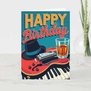 Tarjeta de ilustración retro de cumpleaños feliz