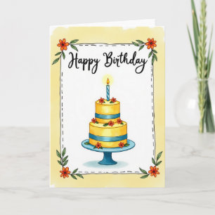 Tarjeta de imagen de pastel de cumpleaños floral