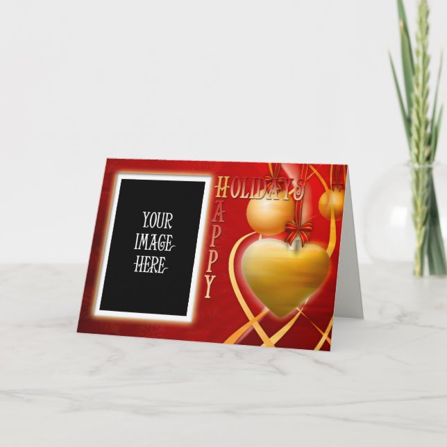 Tarjeta de imagen Happy Holidays Heart Personaliza (Anverso)