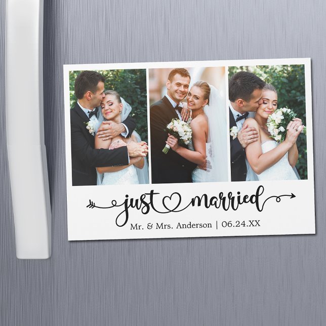 Tarjeta de imán con corazón de caligrafía recién c (Customize to change your personalized text size or text style.)