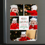 Tarjeta de imán de Bonito de Collage de fotos navi<br><div class="desc">Esta bonita y moderna tarjeta magnética de Feliz Navidad cuenta con un elegante diseño de 5 fotos familiares sobre un fondo blanco con tipografía verde y rojo bonito. Esta hermosa tarjeta de magneticholiday con fotos de niños muestra el collage de fotos de sus propios hijos alrededor de su mensaje festivo...</div>