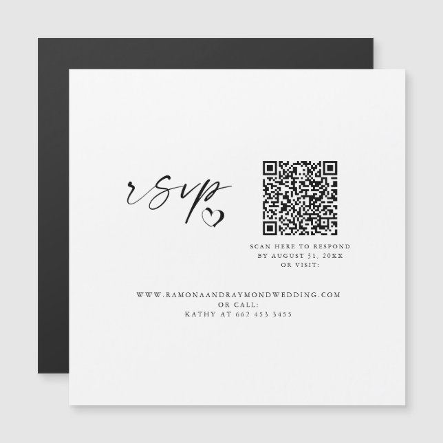 Tarjeta de imán de código QR de sitio web de boda  (Anverso/Reverso)
