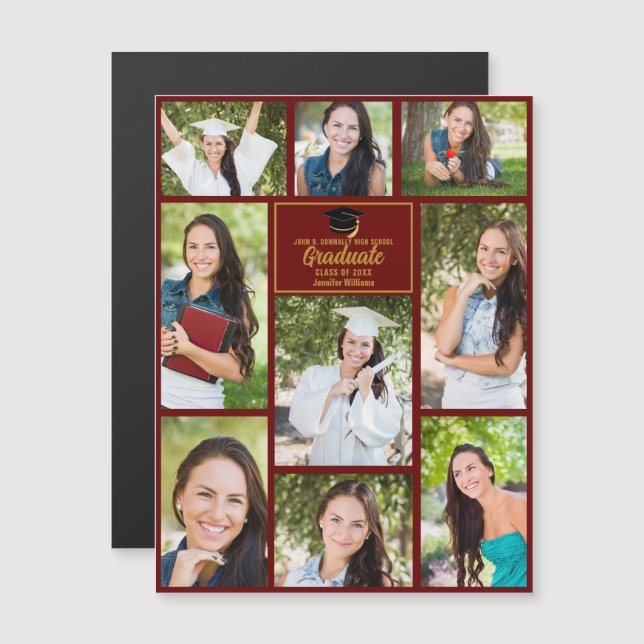 Tarjeta de imán de Collage de fotos de graduación  (Anverso/Reverso)
