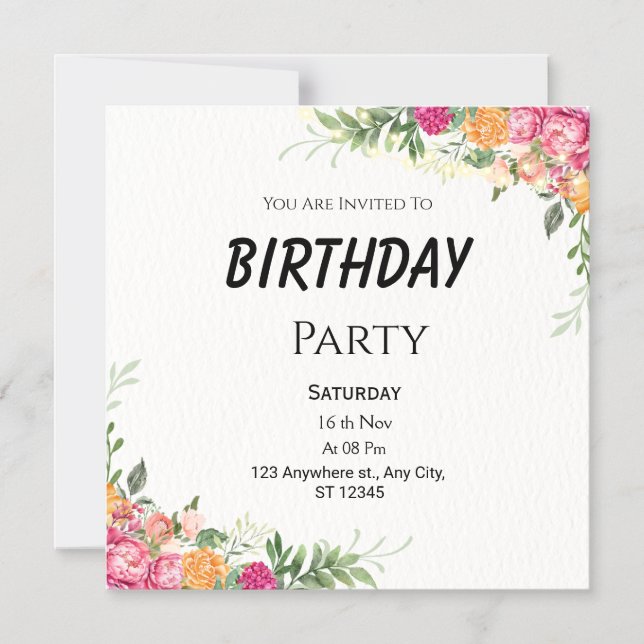 Tarjeta de imán de cumpleaños floral - Rosa y nara (Anverso)